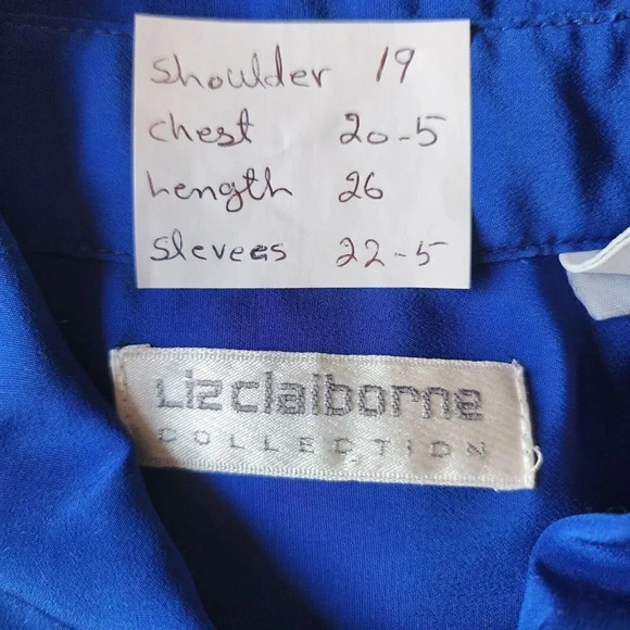 Liz Claiborne Shirt Top Women's Size 4 Dark Blue 100% Polyester Long Sleeve - Picture 4 of 7